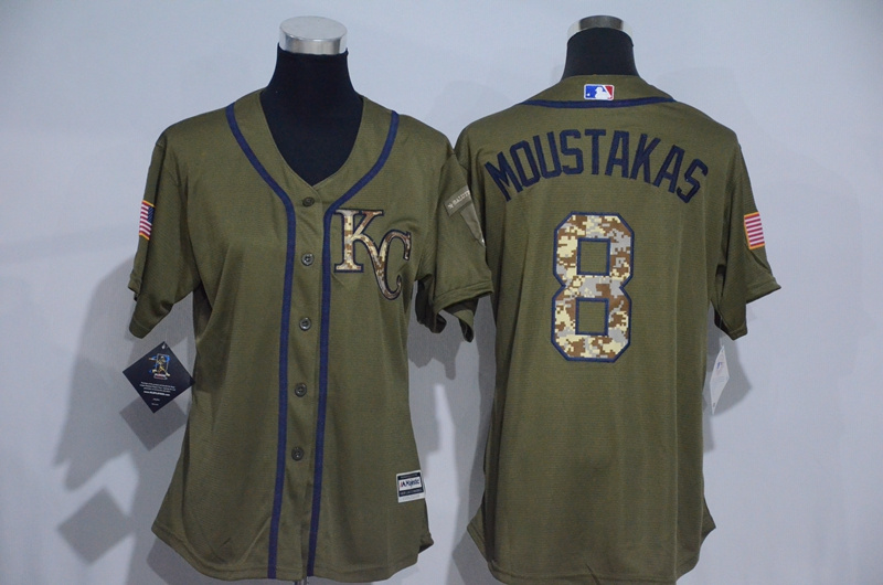 Womens 2017 MLB Kansas City Royals #8 Moustakas Green Salute to Service Stitched Baseball Jersey